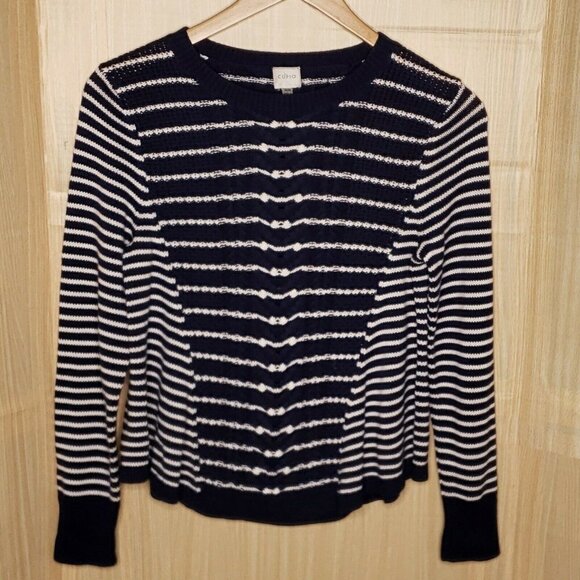 Cupio Womens Nautical Navy White Striped Crew Neck Sweater Medium - Picture 1 of 5